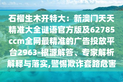石榴生木開特大：新澳門天天精準(zhǔn)大全謎語官方版及62785ccm全網(wǎng)最精準(zhǔn)的廣告投放平臺(tái)2963-根源解答、專家解析解釋與落實(shí),警惕欺詐套路危害金華市寶吉環(huán)境技術(shù)有限公司